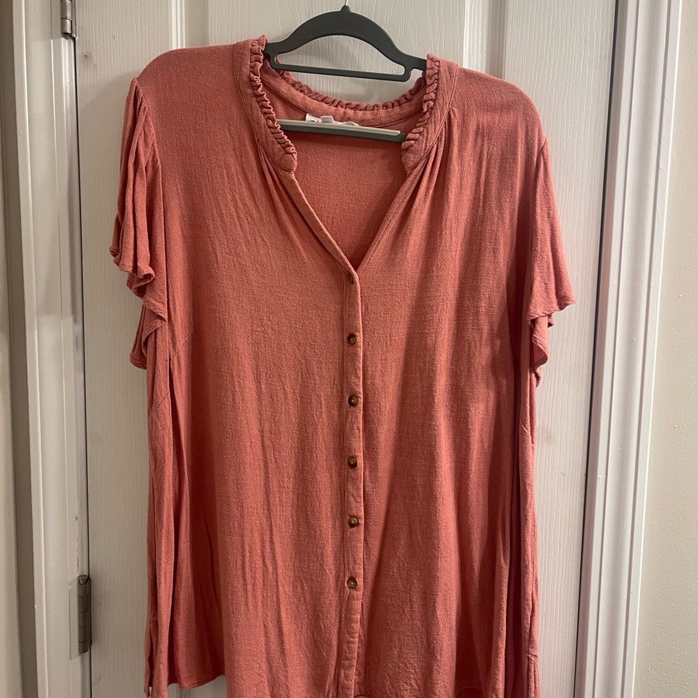 Jane and Delancey Terracotta Ruffle Blouse